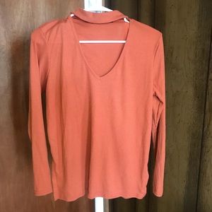 Boohoo Orange Choker Long Sleeve Top